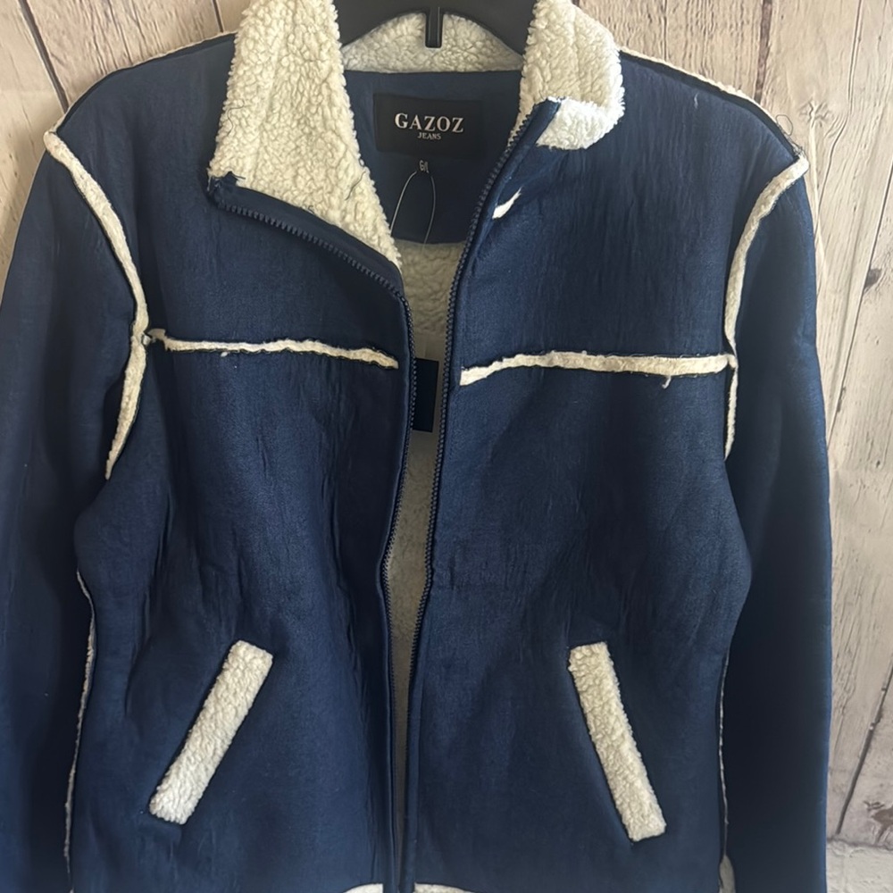 Gazoz Dark Blue and White Sherpa Jacket - Picture 5 of 9